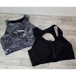 Lot 2 Women Sports Bra Spyder Active Athleta Zip Front Racerback Black Medium
